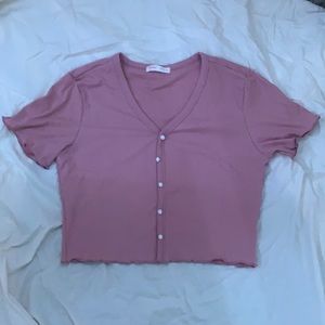 Pink ribbed cropped v neck
